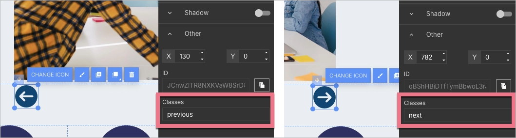 Adding classes for icons that will navigate a slider