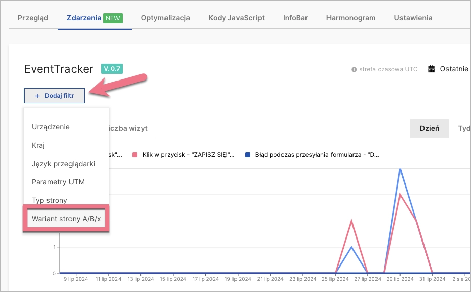 Dodaj filtr do EventTrackera