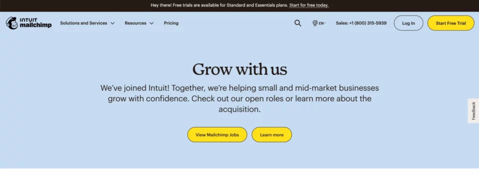 MailChimp goes with double-CTA on its recruitment landing page. One bridge too far...