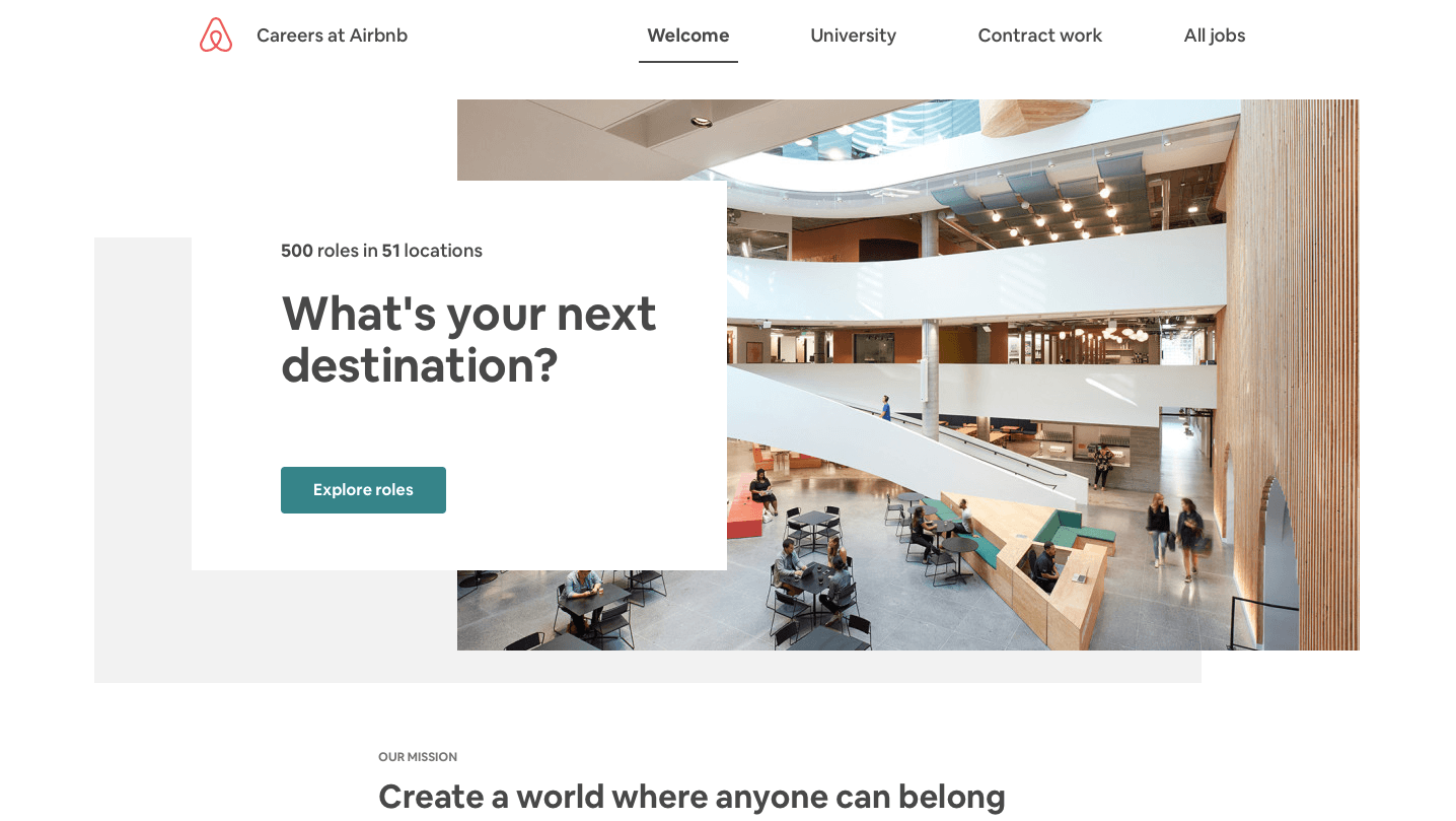 Exemplo de landing page de recrutamento Airbnb