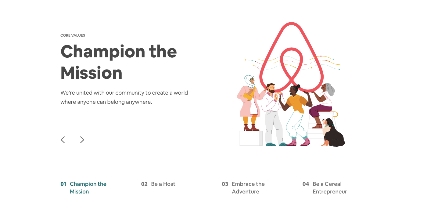 Página de carreira do Airbnb
