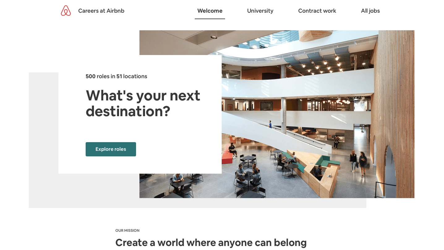 recruitment landing page example Airbnb