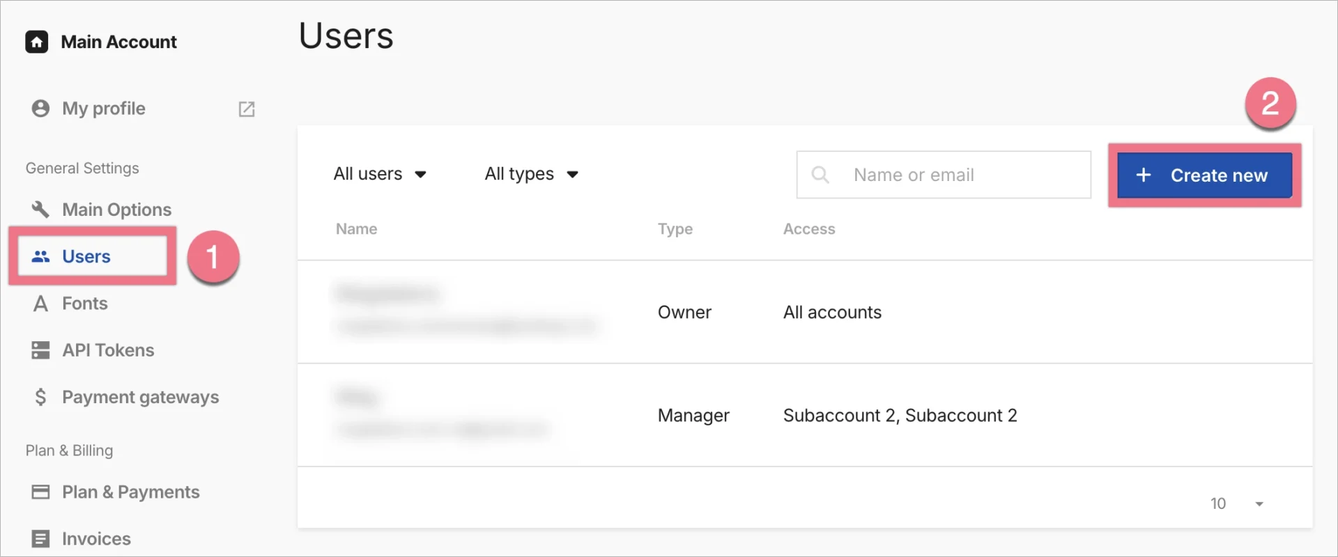 Adding new user to subaccount