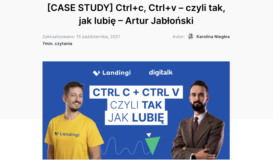 Przykład case study: Artur Jabłoński i Landingi