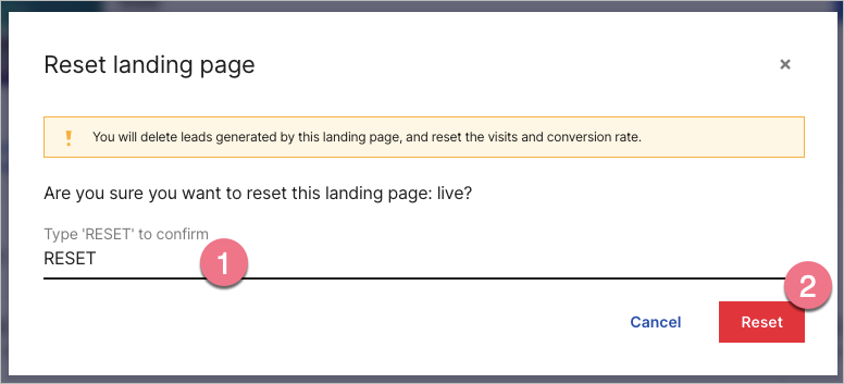 Resetting landing page