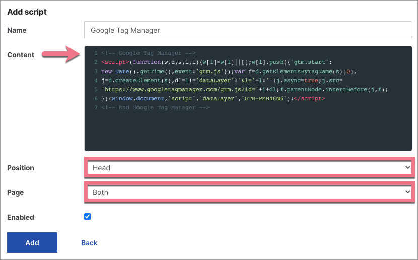 add google tag manager to landing page
