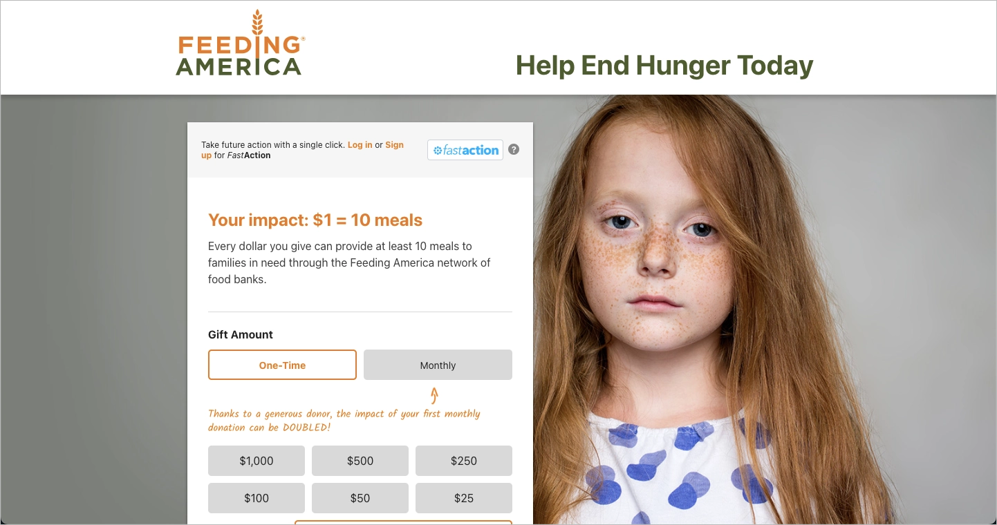 Non profit page examples: Feeding America