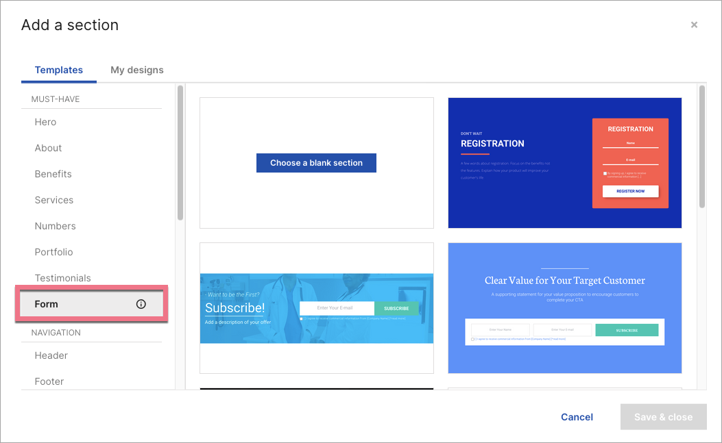 Adding form section