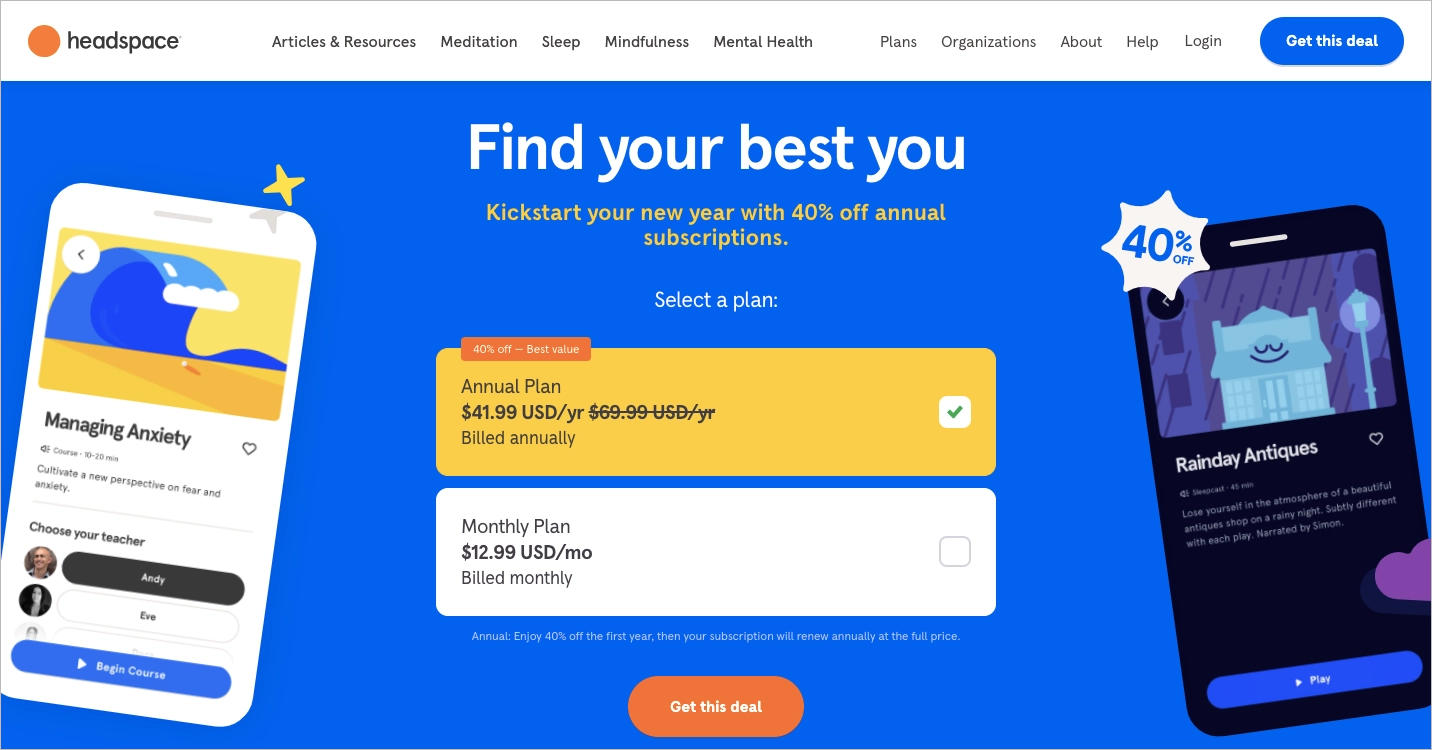 Headspace - conversion copywriting example