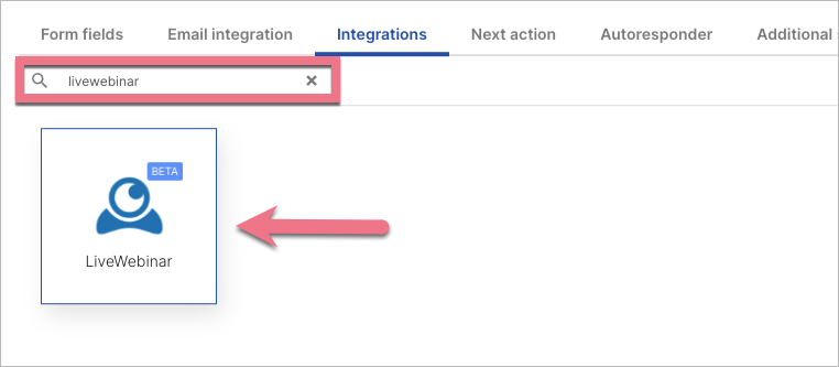 In the Integrations tab, select LiveWebinar