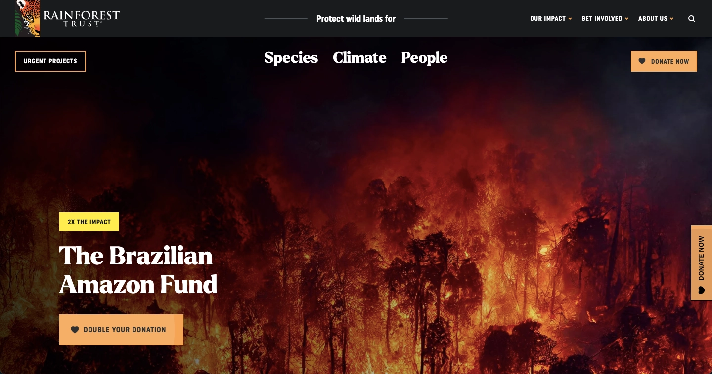 Fundraising landing page example Rainforest Trust