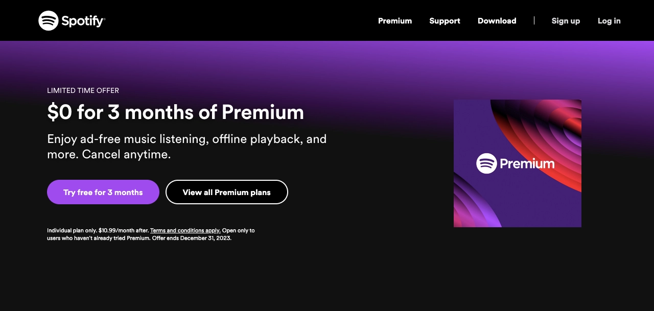 Ecommerce Tip: Clear Call-to-Action (CTA) - Spotify Example