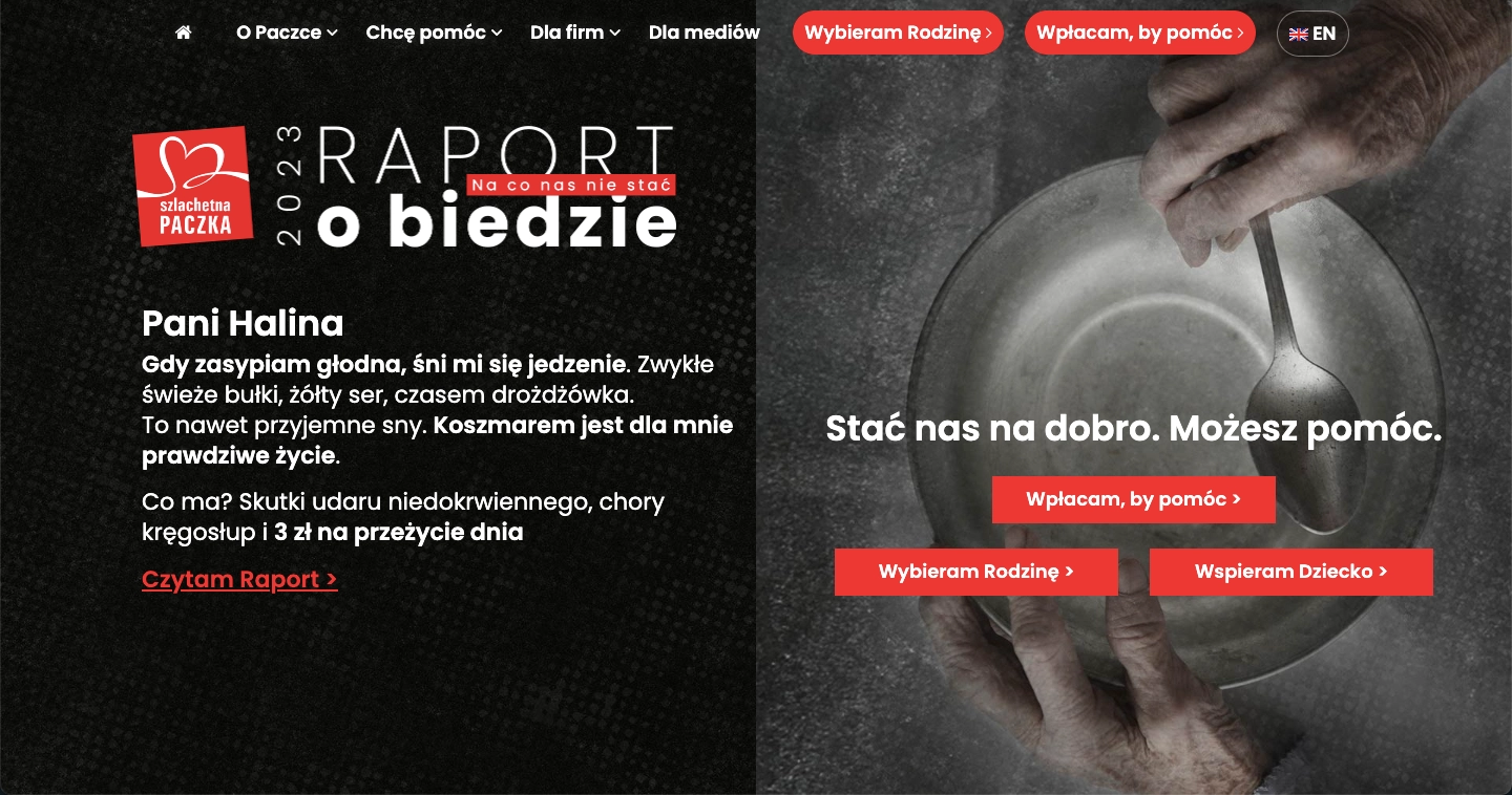 Non profit landing page examples: Szlachetna Paczka