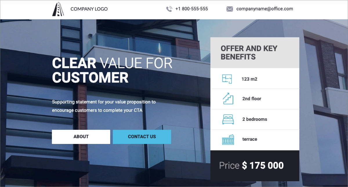 real estate landing page template with clear call to action