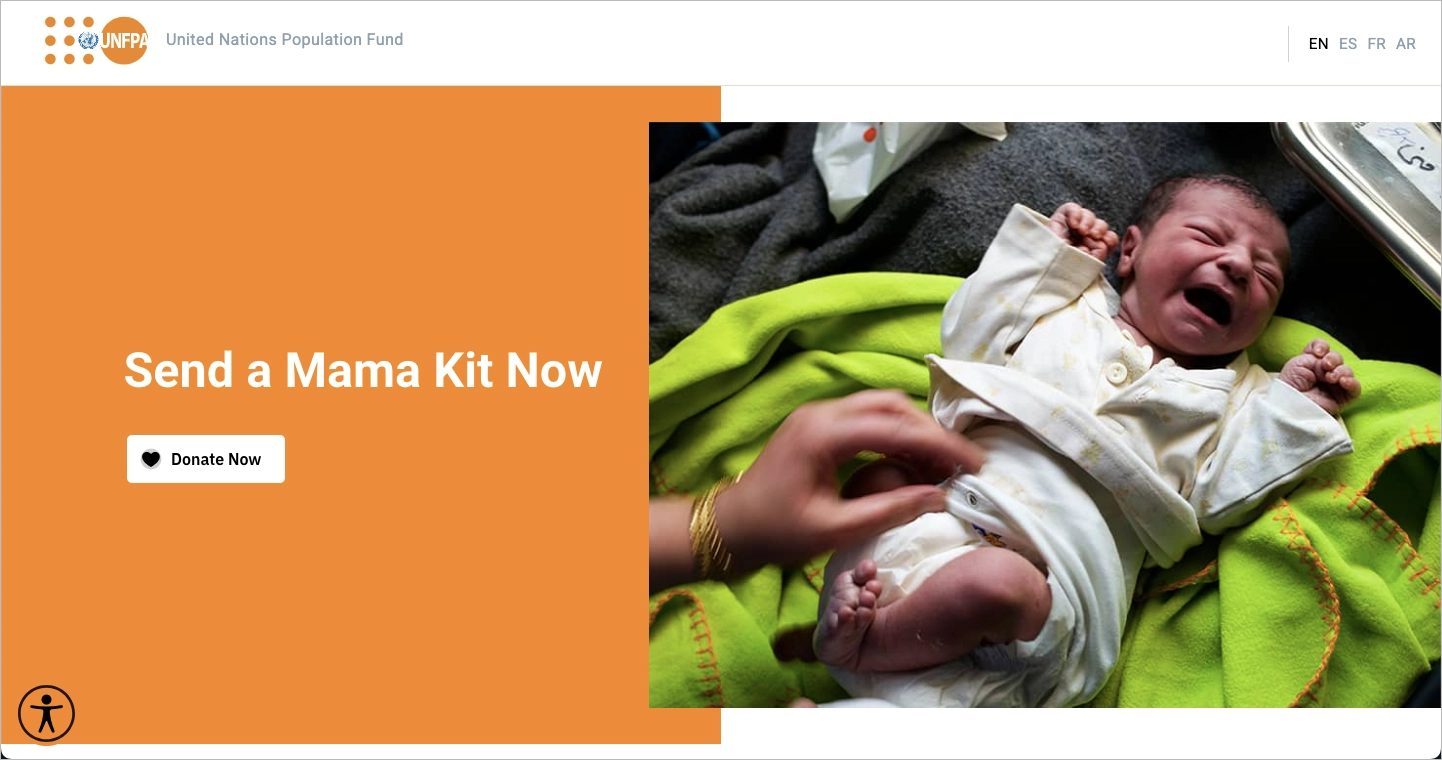 Foundation landing page example: UNFPA
