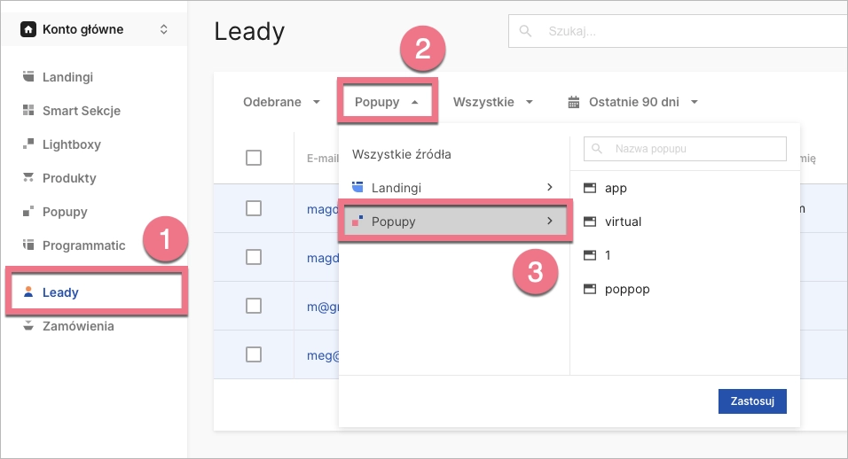 Widok listy leadów