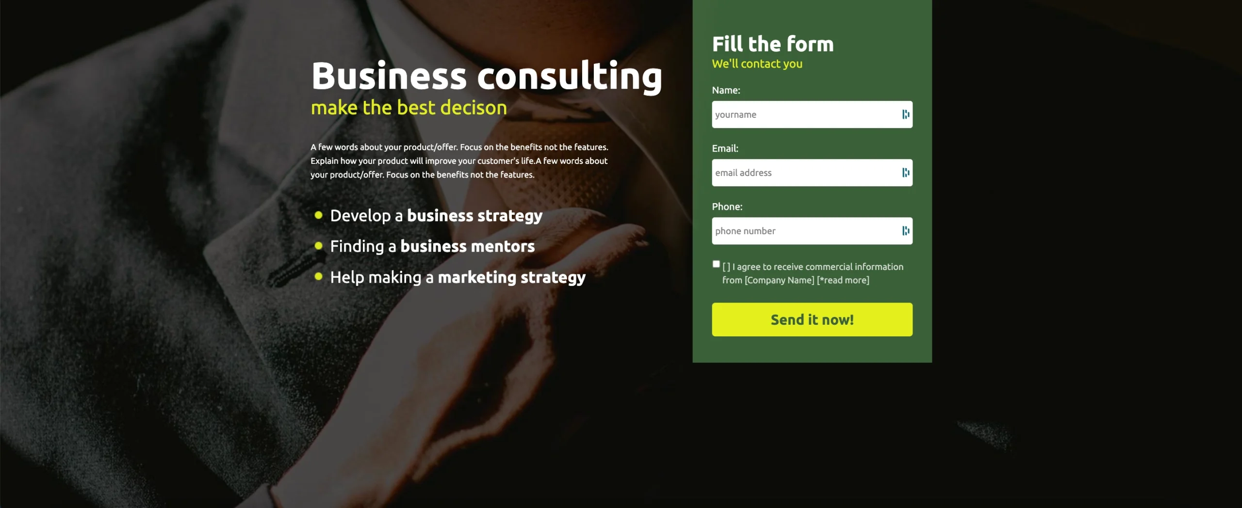 business one pager template for potential customers data collection