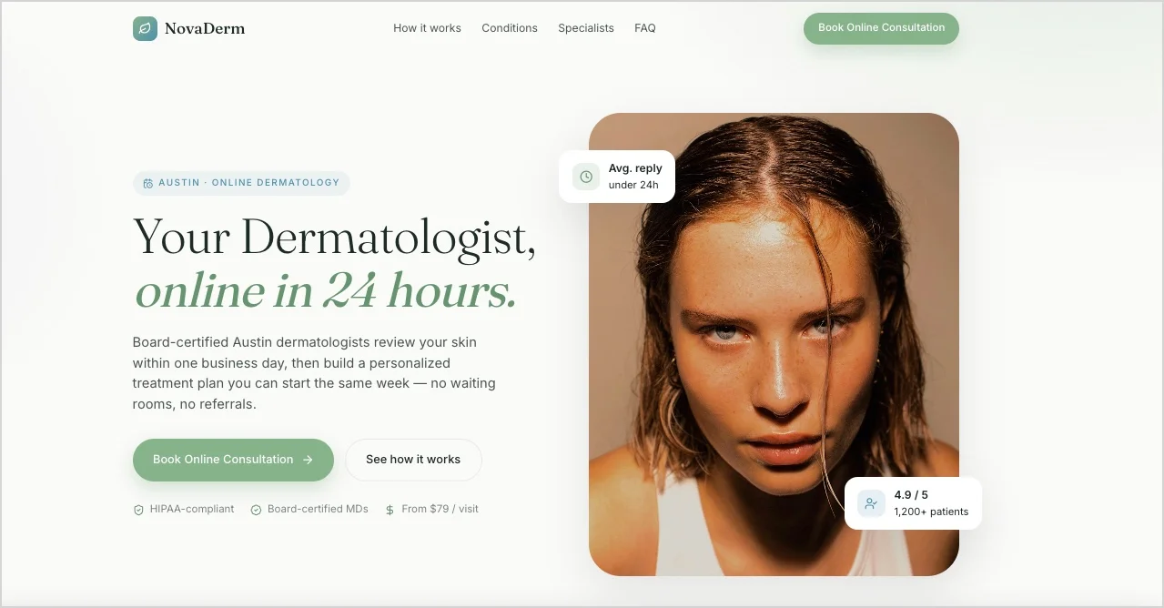 assistenza sanitaria landing page costruita in Lunar, Landingi