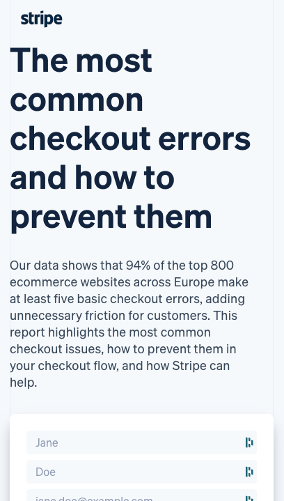 Landing page for Stripe's checkout report