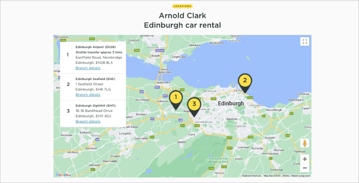 location de voiture landing page avec une carte