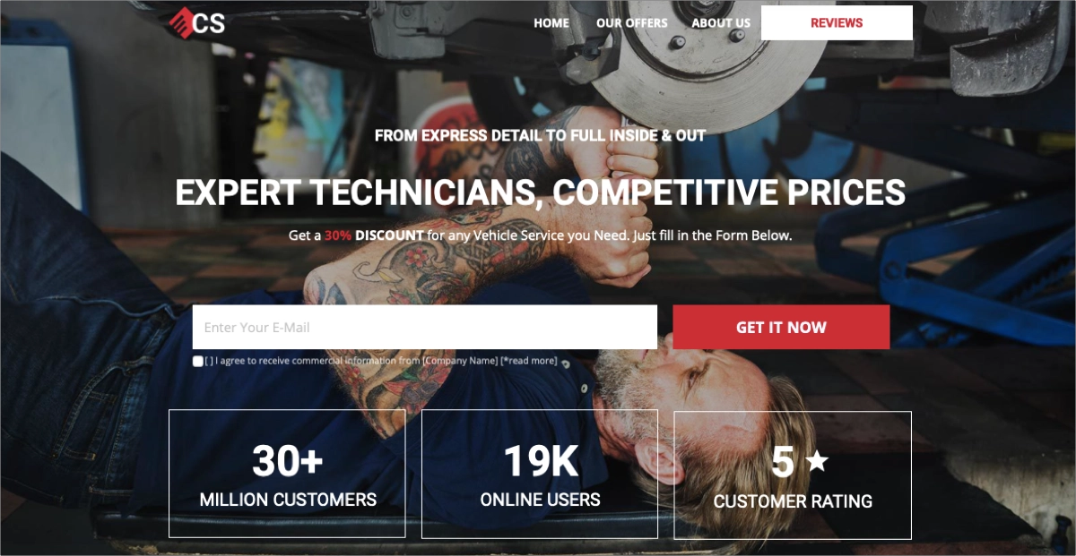 auto auto service landing page vorlagen