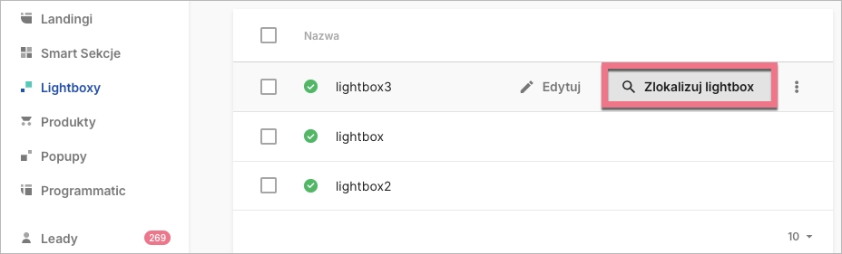 Jak zlokalizować lightbox w Landingi