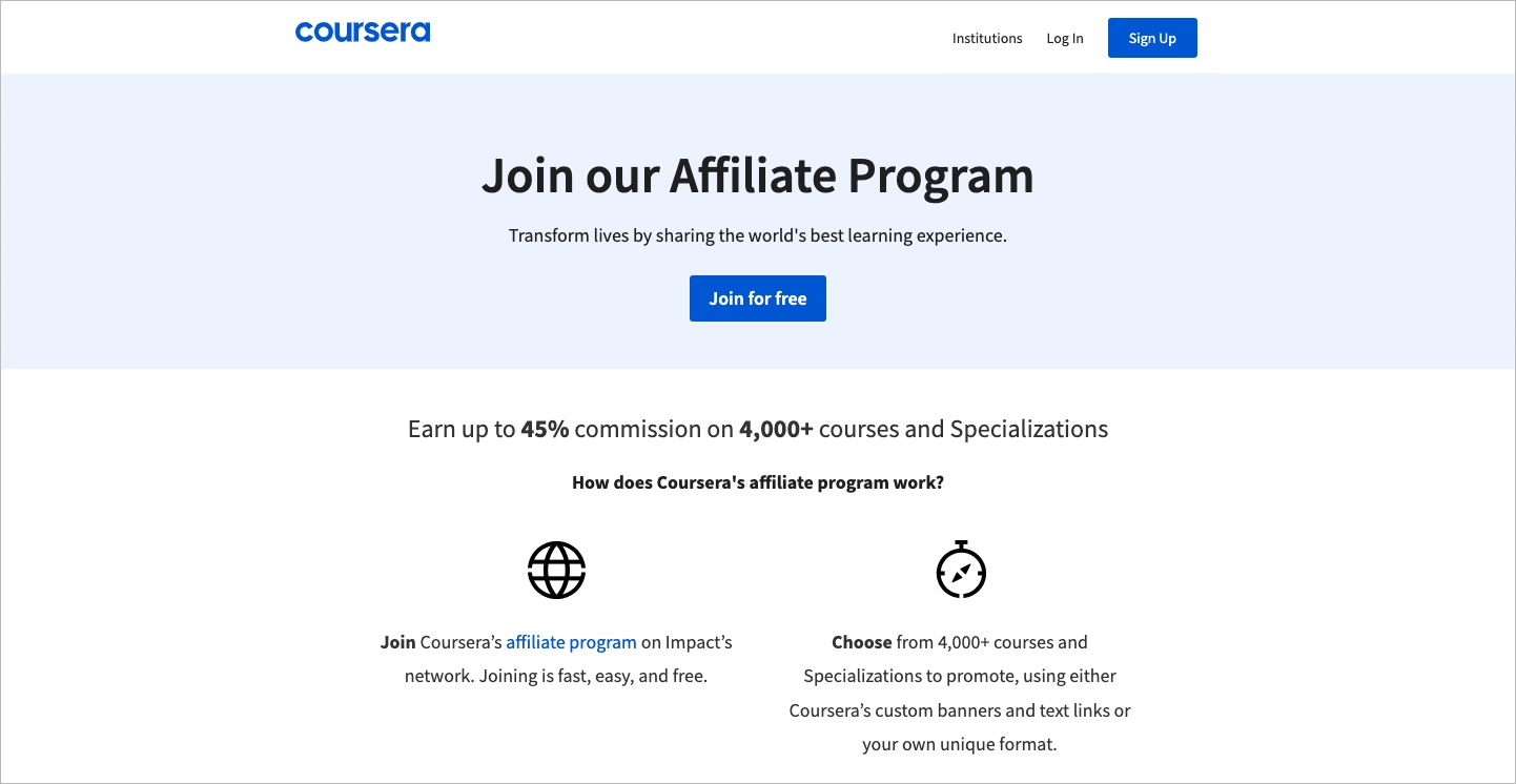 Clear and effective landing page for affiliate program
