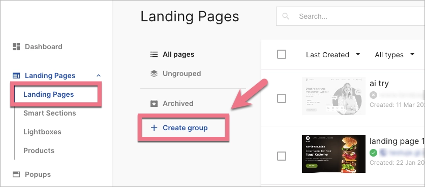 Landing page grouping in Landingi