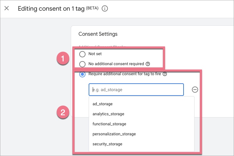 Editing consent settings in GTM
