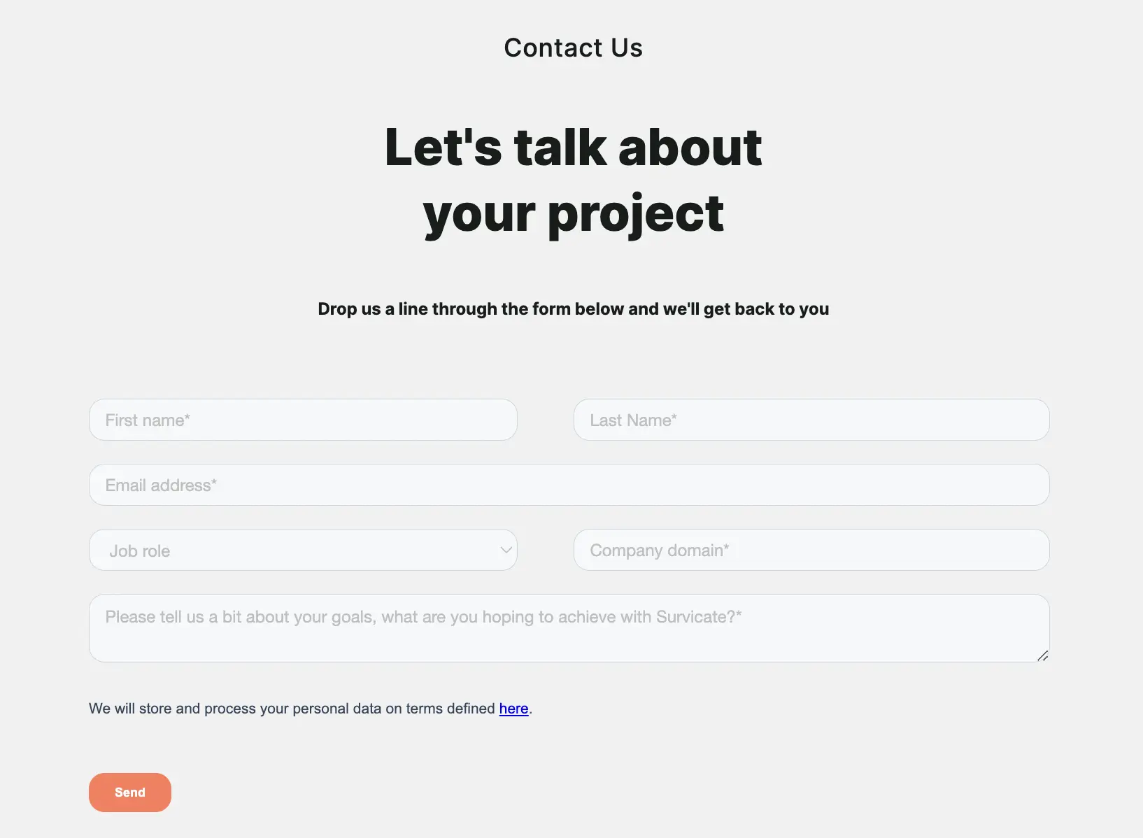 form on landing page