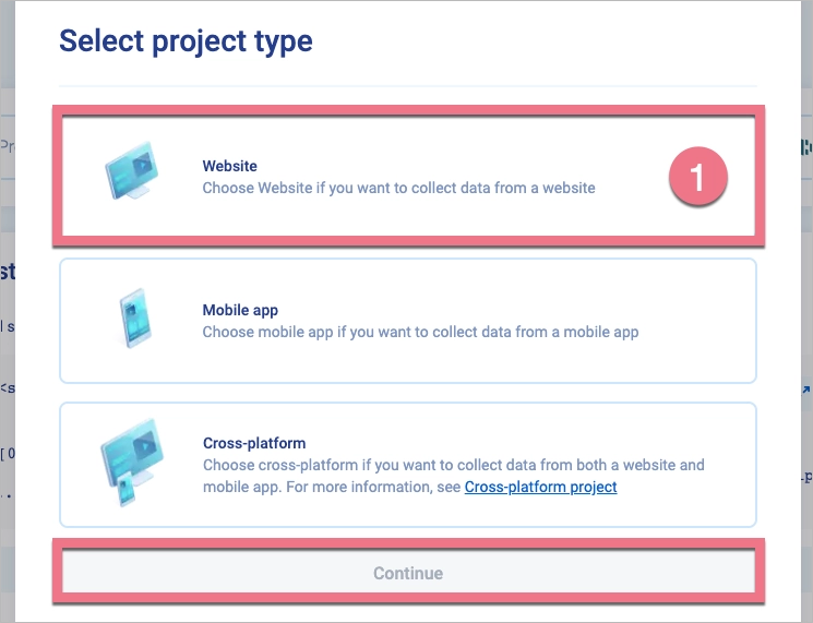 Select project type in Smartlook