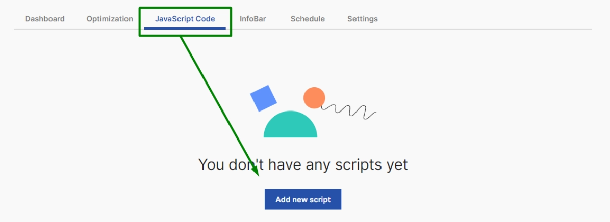 Adding JavaScript code in the landing page builder's dashboard