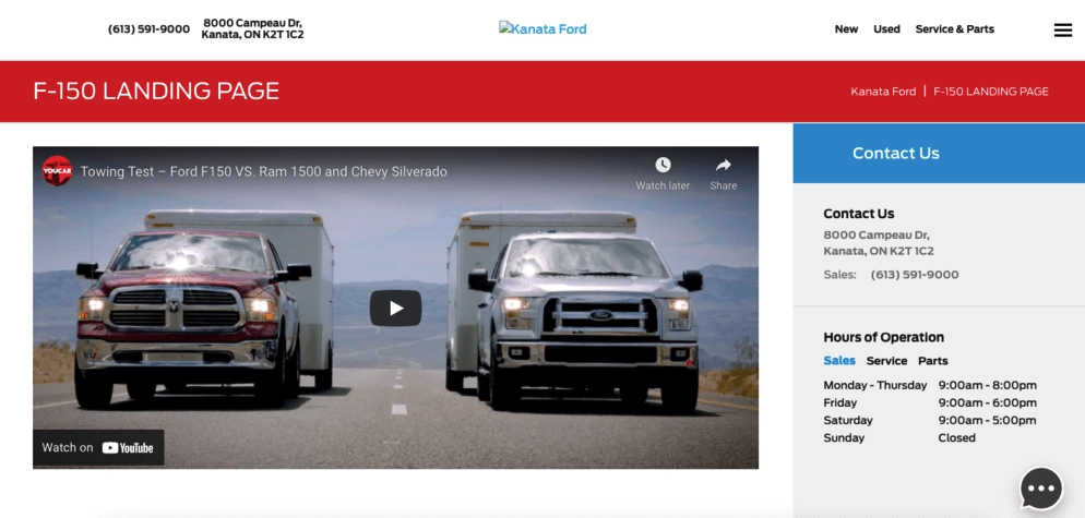 automotive landing page example with a video in the hero section