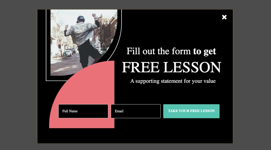 Black pop-up template for lead generation