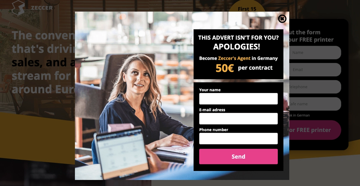 Landing page example for Lead Generation