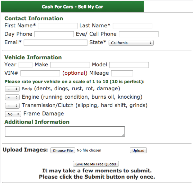 cash for cars form