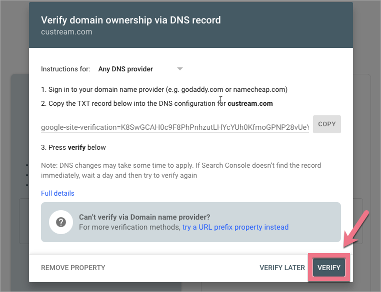 google verify domain ownership