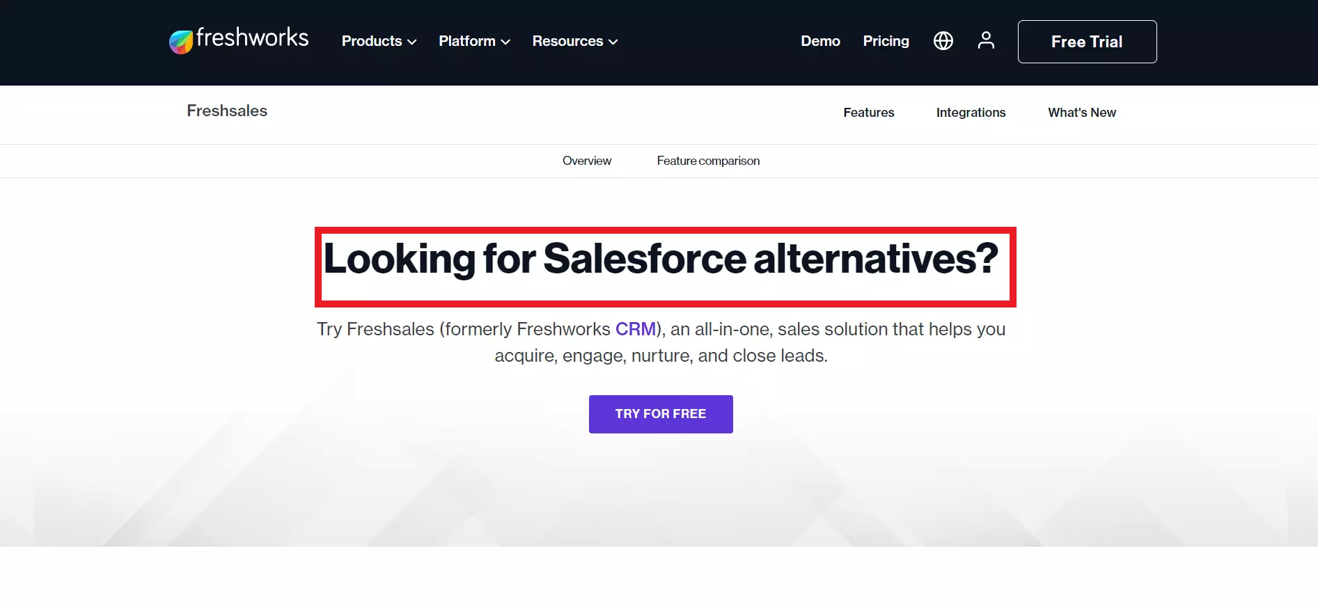 Landing page dynamiczny Freshworks dla słowa kluczowego Salesforce alternative