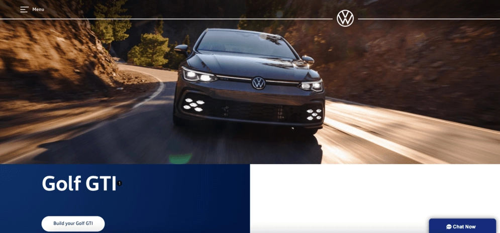 An dynamic video in the hero section without a headline and copy — technique often exploited on landing pages in automotive industry