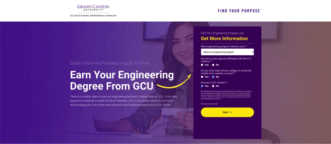 Landing Page da GCU – formulário em primeiro lugar