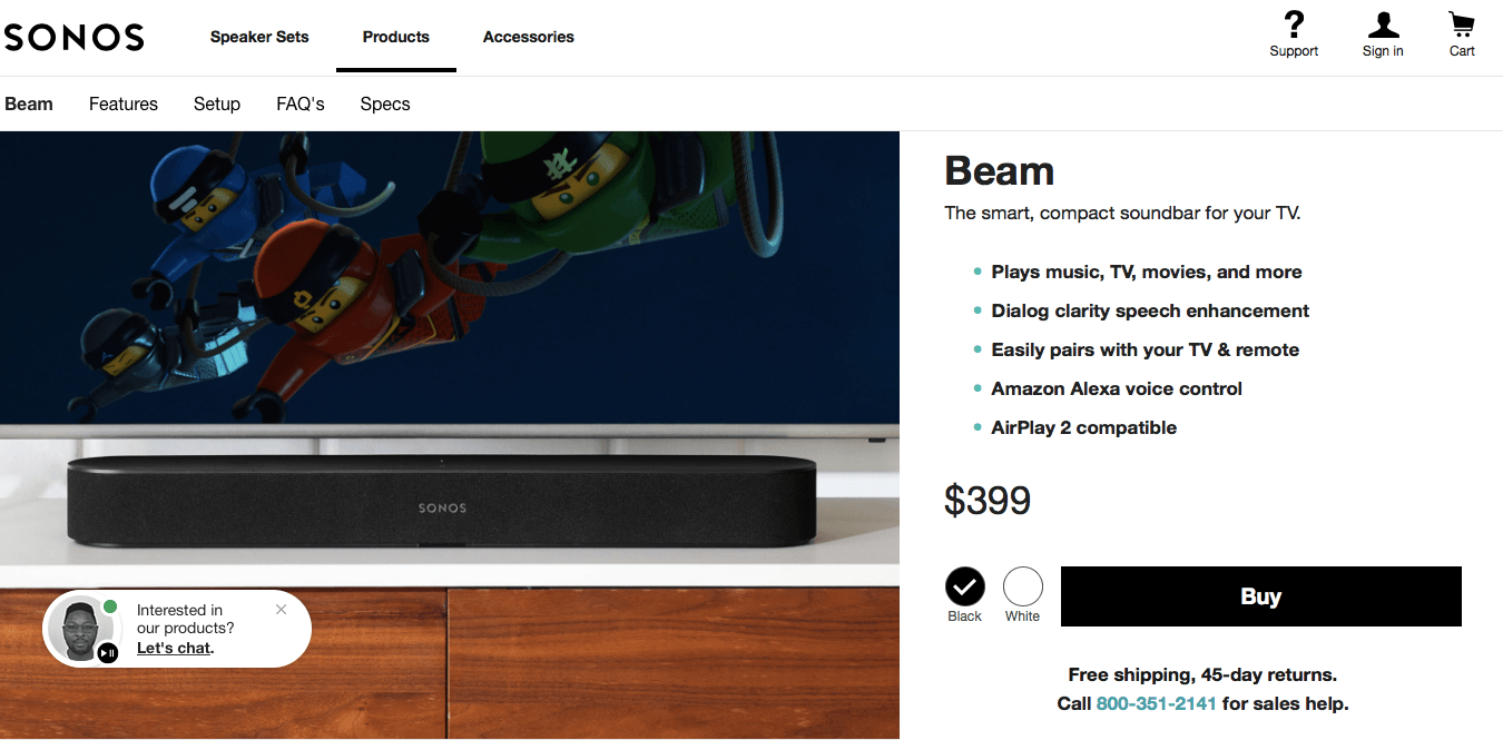 Ecommerce Landing Page Example Sonos Sound Bar