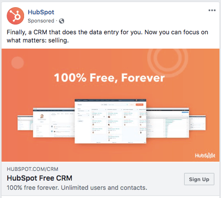 Hubspot - free CRM facebook advertisement