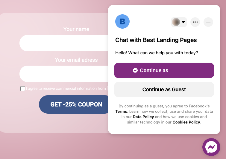 messenger chat landing page landingi