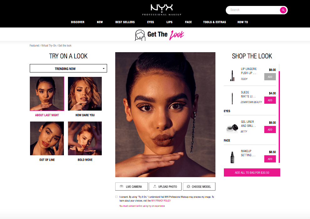 Nyx virtual makeup page