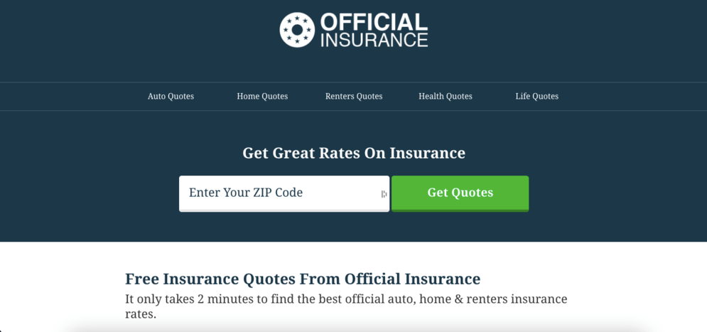Official Insurance landing page