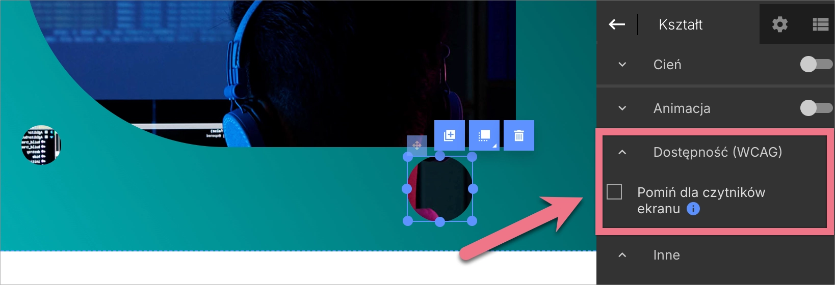 opcja Pomiń dla czytników ekranu