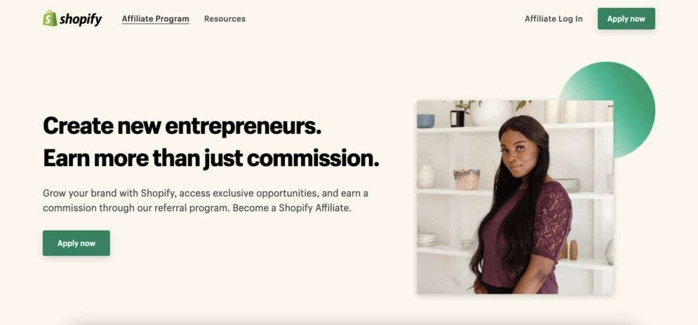 A landing page for affiliates who want to join Shopify's program