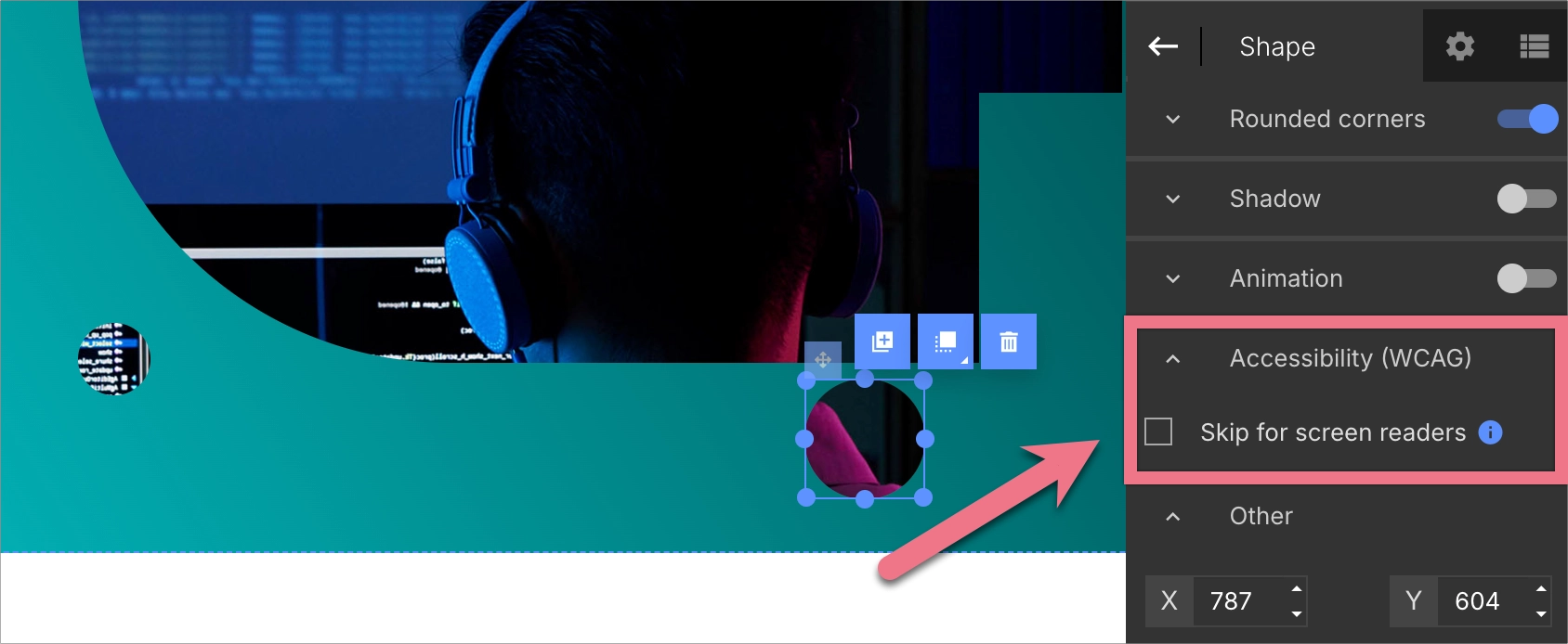Skip for screen readers option