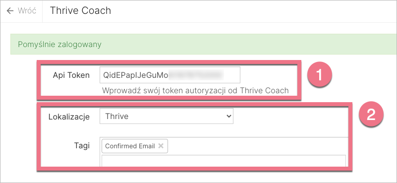 Wklej API key Thrive Coach w Landingi