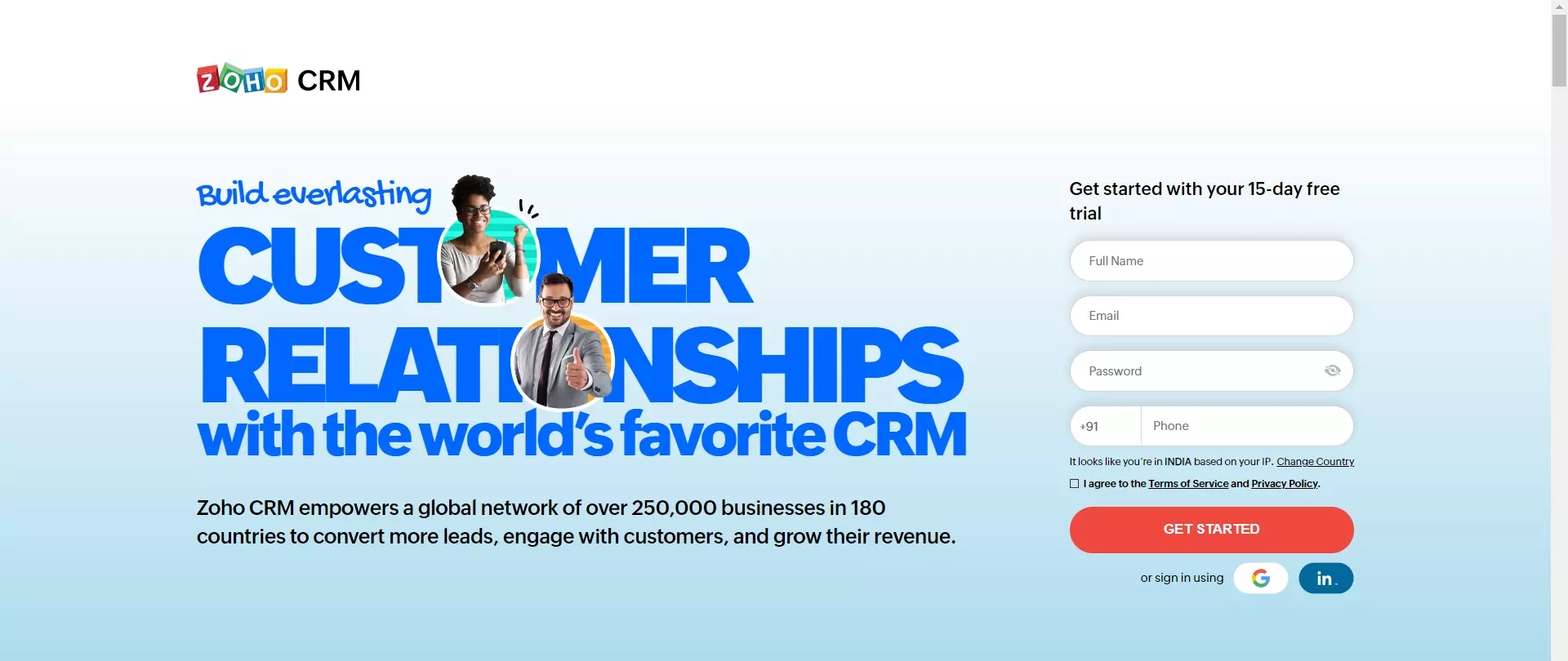 ZohoCRM Landing Page